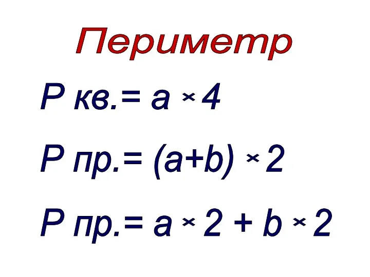 Р кв.= а 4 × × Р пр.= (а+b) 2