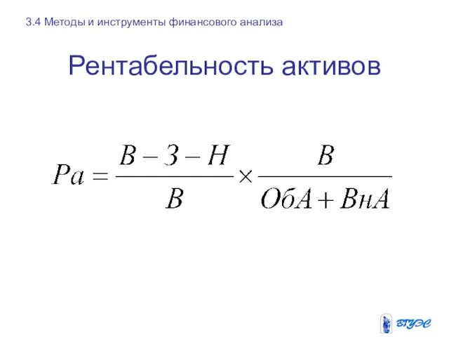 Рентабельность активов 3.4 Методы и инструменты финансового анализа