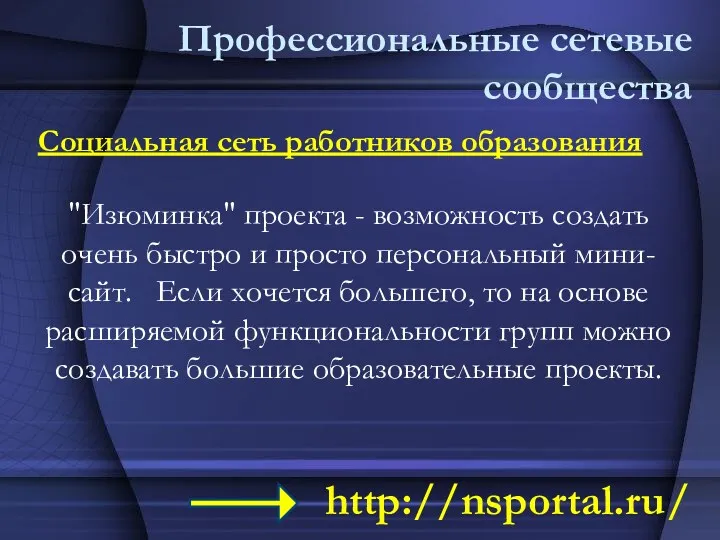 Профессиональные сетевые сообщества Социальная сеть работников образования "Изюминка" проекта -