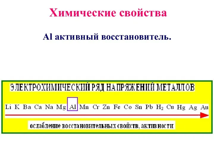 Химические свойства Al активный восстановитель.