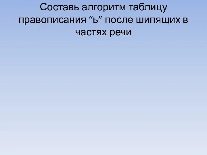 Составь алгоритм таблицу правописания “ь” после шипящих в частях речи