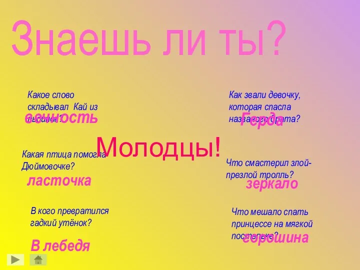 Знаешь ли ты? Какое слово складывал Кай из льдинок? Какая