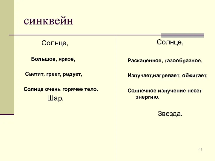 синквейн Солнце, Большое, яркое, Светит, греет, радует, Солнце очень горячее