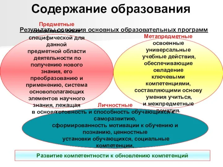 Предметные освоенный опыт специфической для данной предметной области деятельности по