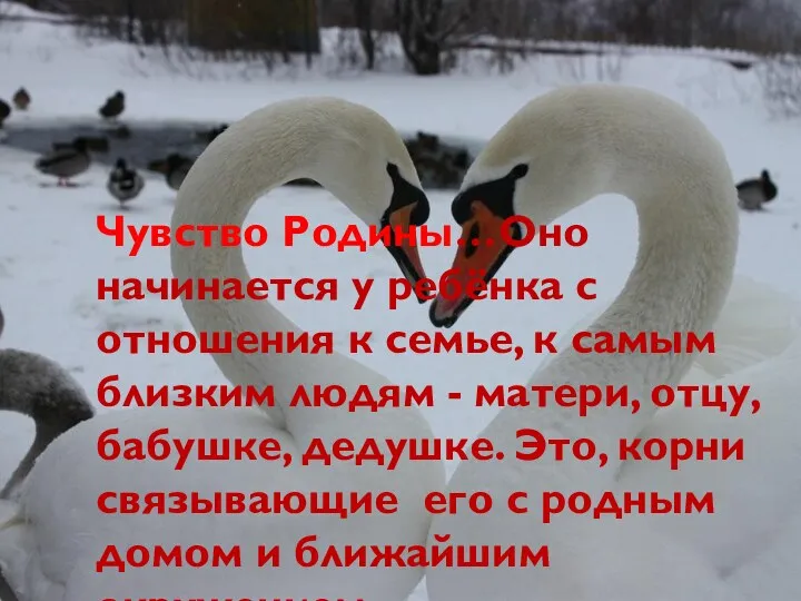 Чувство Родины…Оно начинается у ребёнка с отношения к семье, к самым близким людям