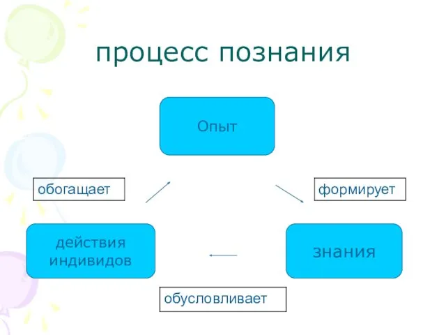 процесс познания Опыт действия индивидов знания