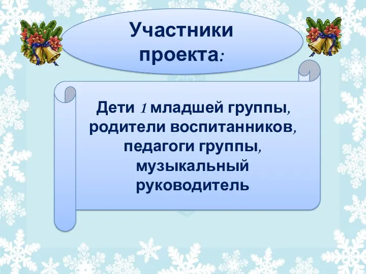 Участники проекта: Дети 1 младшей группы, родители воспитанников, педагоги группы, музыкальный руководитель