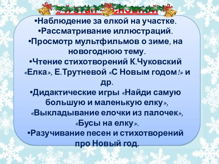 2-й этап - основной Наблюдение за елкой на участке. Рассматривание