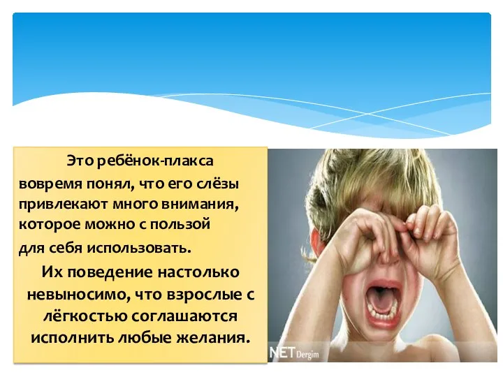 Это ребёнок-плакса вовремя понял, что его слёзы привлекают много внимания,