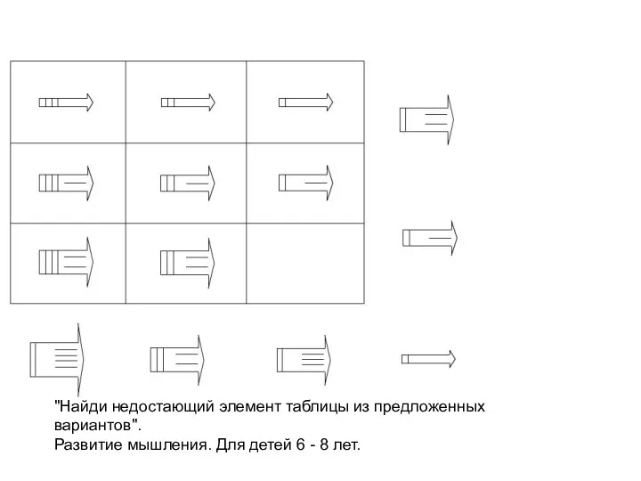 "Найди недостающий элемент таблицы из предложенных вариантов". Развитие мышления. Для детей 6 - 8 лет.