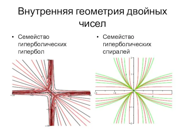 Внутренняя геометрия двойных чисел Семейство гиперболических гипербол Семейство гиперболических спиралей