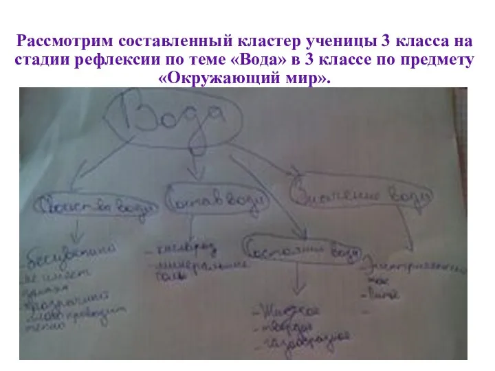 Рассмотрим составленный кластер ученицы 3 класса на стадии рефлексии по