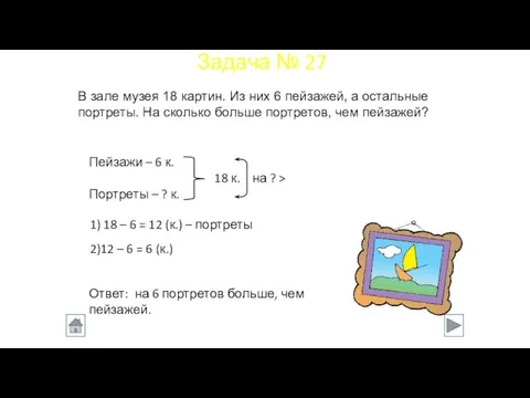 В зале музея 18 картин. Из них 6 пейзажей, а