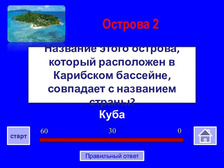 Куба Название этого острова, который расположен в Карибском бассейне, совпадает