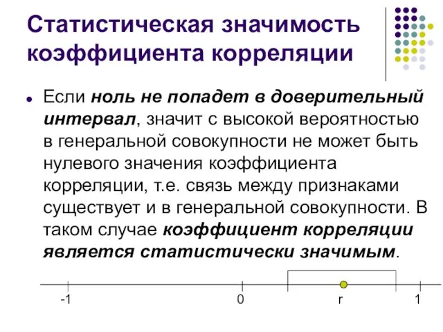 Статистическая значимость коэффициента корреляции Если ноль не попадет в доверительный