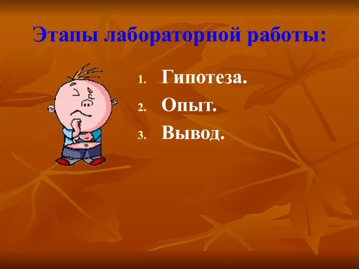 Этапы лабораторной работы: Гипотеза. Опыт. Вывод.