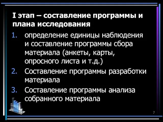 I этап – составление программы и плана исследования определение единицы