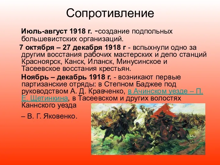 Сопротивление Июль-август 1918 г. -создание подпольных большевистских организаций. 7 октября