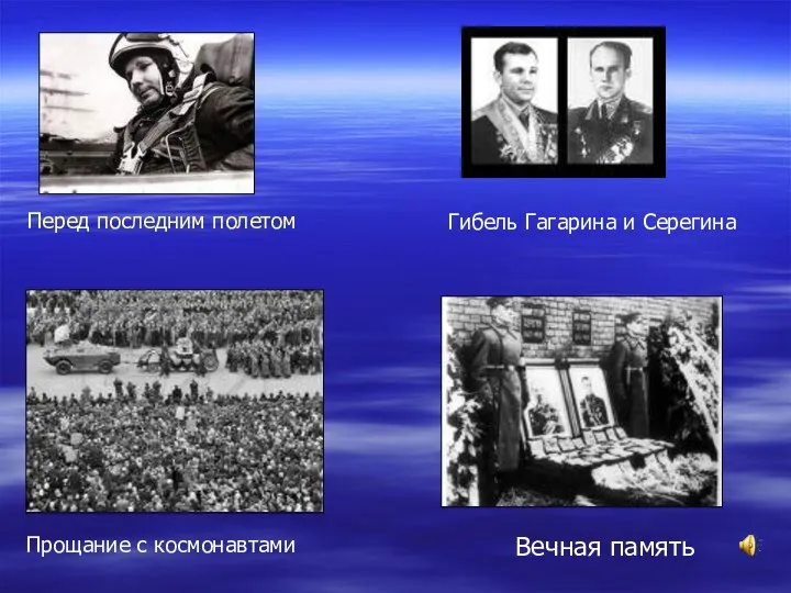 Перед последним полетом Гибель Гагарина и Серегина Прощание с космонавтами Вечная память