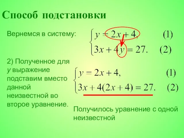 Вернемся в систему: 2) Полученное для y выражение подставим вместо