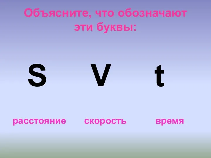 Объясните, что обозначают эти буквы: S V t расстояние скорость время