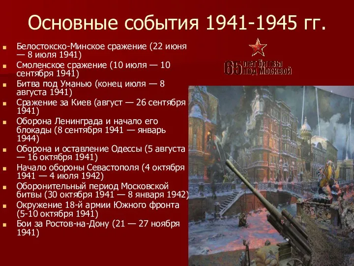 Основные события 1941-1945 гг. Белостокско-Минское сражение (22 июня — 8