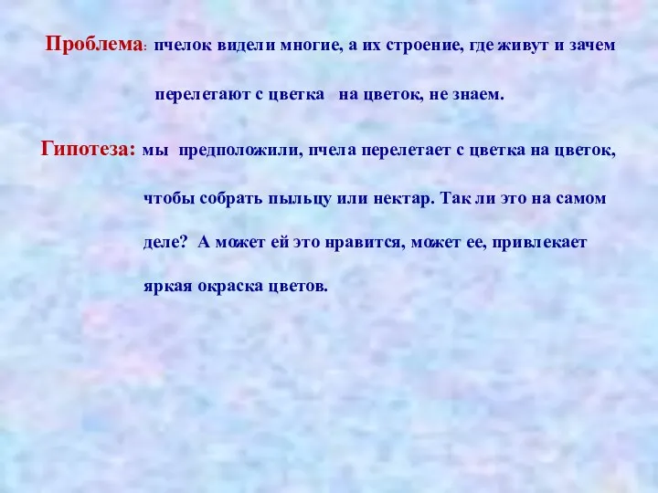 Проблема: пчелок видели многие, а их строение, где живут и зачем перелетают с