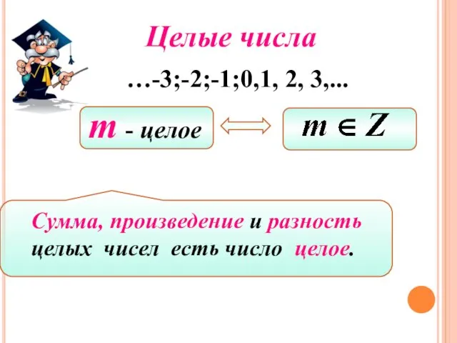 Целые числа …-3;-2;-1;0,1, 2, 3,... m - целое