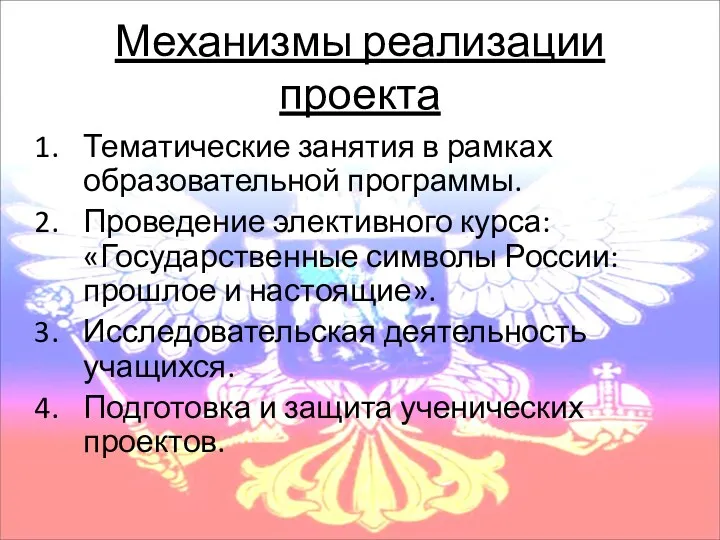 Механизмы реализации проекта Тематические занятия в рамках образовательной программы. Проведение