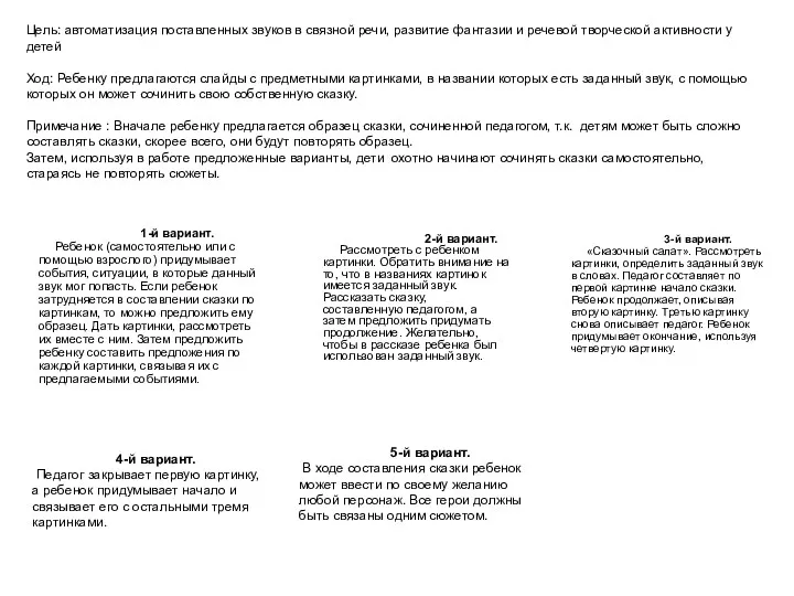 1-й вариант. Ребенок (самостоятельно или с помощью взрослого) придумывает события,