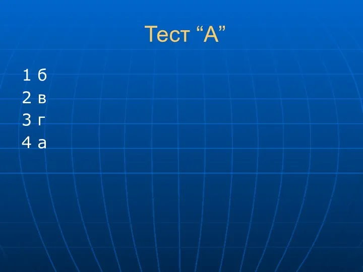 Тест “А” 1 б 2 в 3 г 4 а