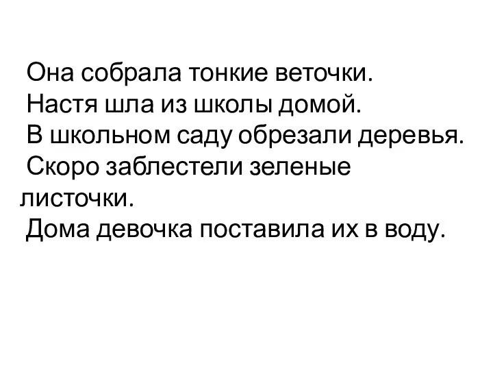 Она собрала тонкие веточки. Настя шла из школы домой. В