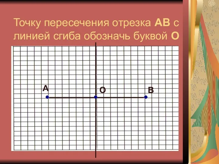 Точку пересечения отрезка АВ с линией сгиба обозначь буквой О А В О