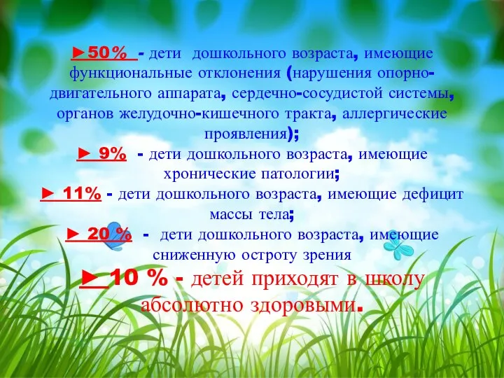 ►50% - дети дошкольного возраста, имеющие функциональные отклонения (нарушения опорно-двигательного