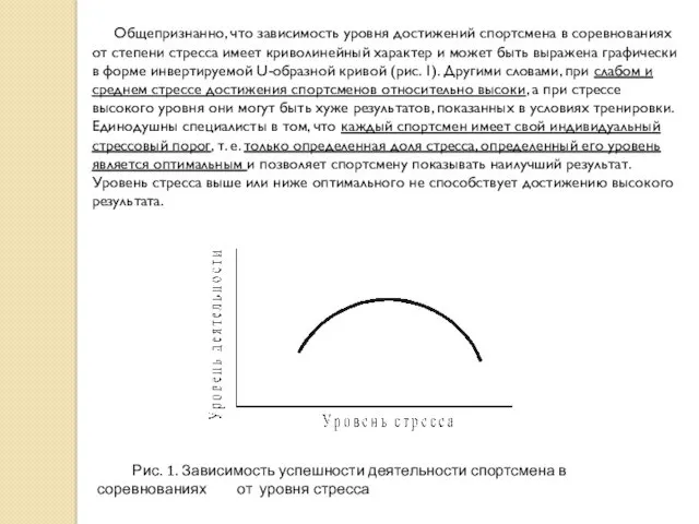 Общепризнанно, что зависимость уровня достижений спортсмена в соревнованиях от степени