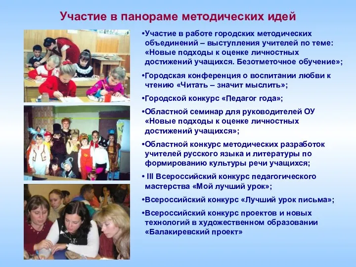 Участие в панораме методических идей Участие в работе городских методических