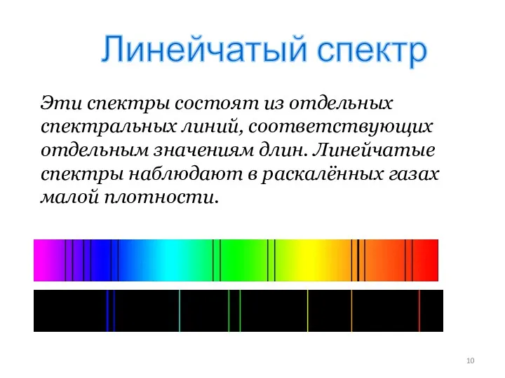 Эти спектры состоят из отдельных спектральных линий, соответствующих отдельным значениям