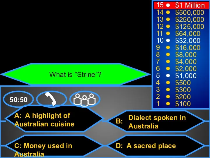 A: A highlight of Australian cuisine C: Money used in