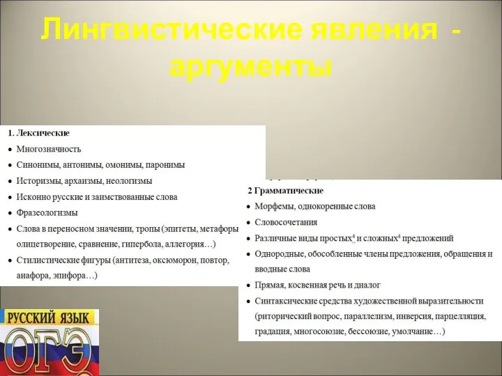 Лингвистические явления - аргументы