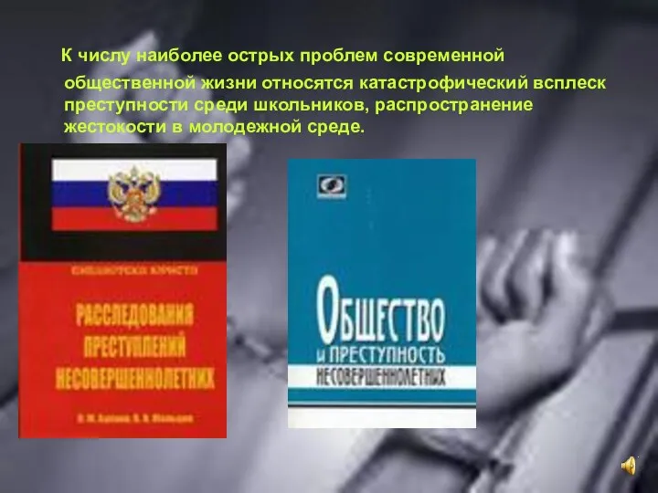 К числу наиболее острых проблем современной общественной жизни относятся катастрофический всплеск преступности среди