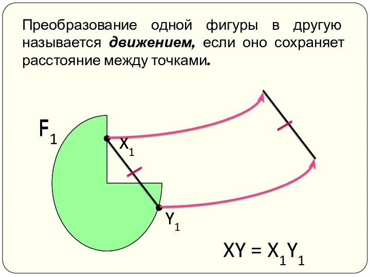 Преобразование одной фигуры в другую называется движением, если оно сохраняет расстояние между точками.