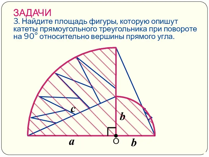 ЗАДАЧИ 3. Найдите площадь фигуры, которую опишут катеты прямоугольного треугольника при повороте на