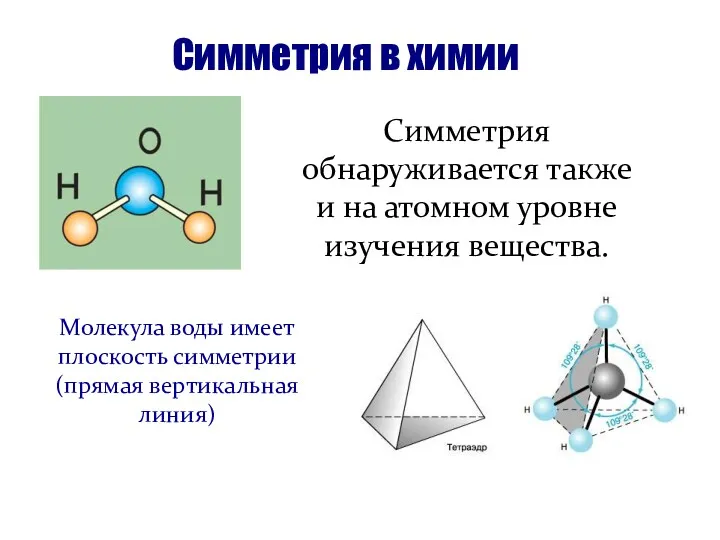 Симметрия в химии Симметрия обнаруживается также и на атомном уровне