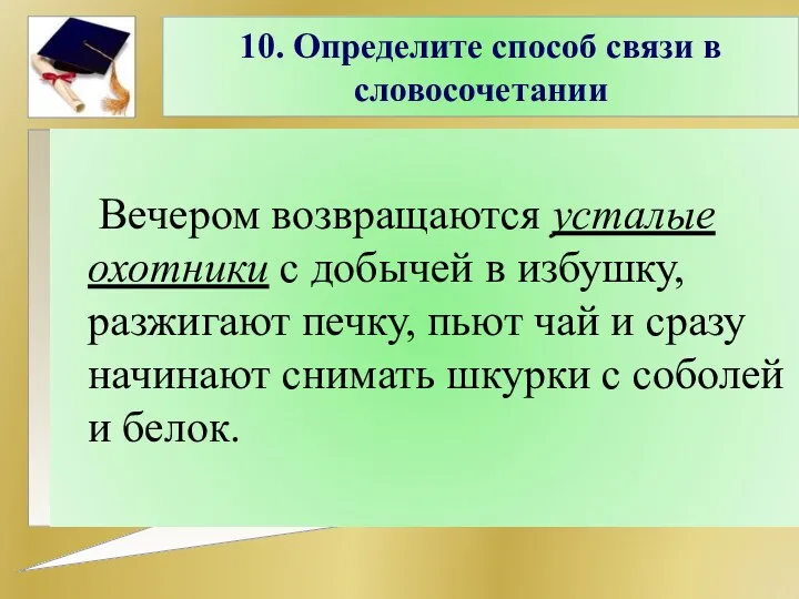 Вечером возвращаются усталые охотники с добычей в избушку, разжигают печку,