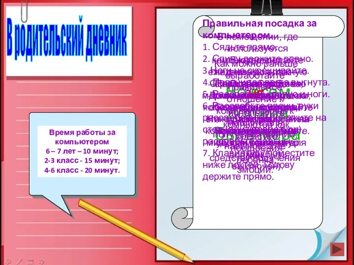 В родительский дневник Во всём должна быть мера НЕ используйте компьютер как средство