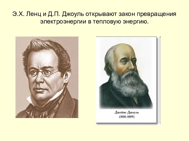 Э.Х. Ленц и Д.П. Джоуль открывают закон превращения электроэнергии в тепловую энергию.