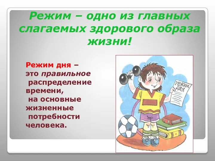 Режим – одно из главных слагаемых здорового образа жизни! Режим дня – это