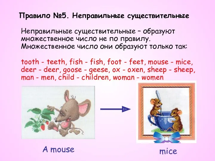 Правило №5. Неправильные существительные Неправильные существительные – образуют множественное число