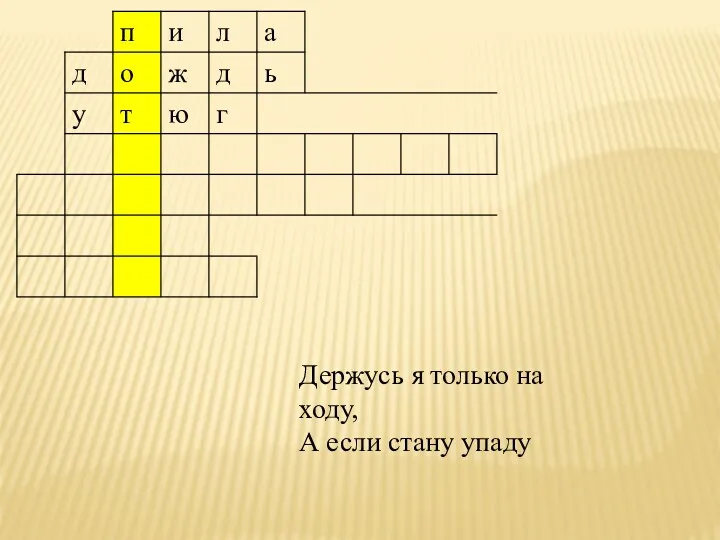 Держусь я только на ходу, А если стану упаду