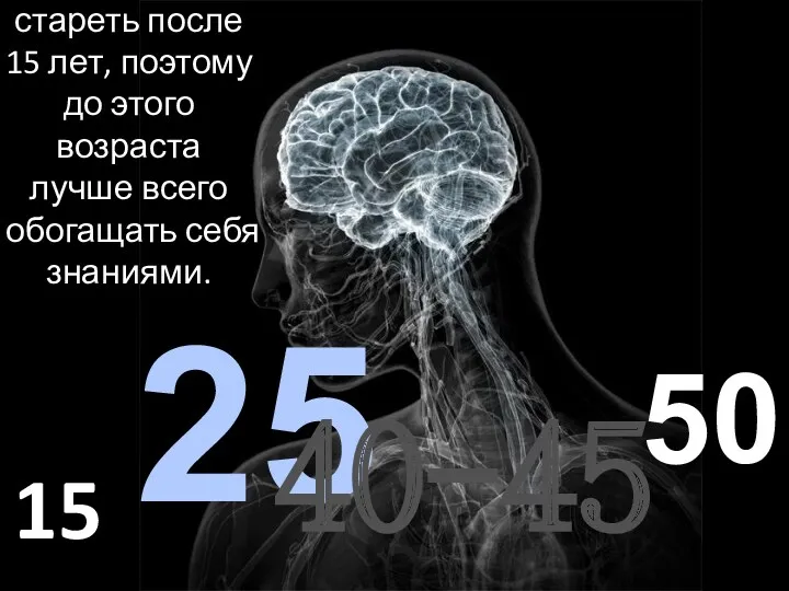 Мозг начинает стареть после 15 лет, поэтому до этого возраста